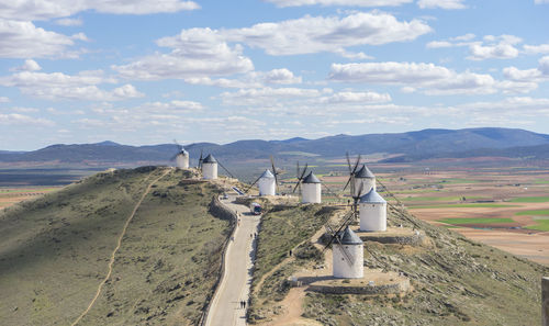 High angle view of windmills