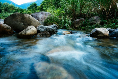 Stream flowing through rocks in forest