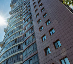 Low angle view of modern buildings against sky