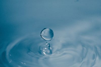 Close-up of drop falling on water