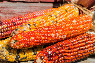 Close-up of corns on table