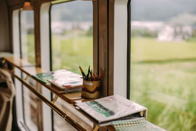 Close-up of open book on table