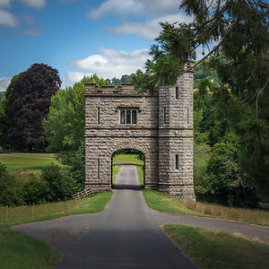 Road amidst trees against sky