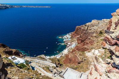 High angle view of sea and rocks