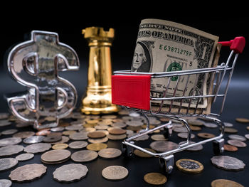 Close-up of coins on table