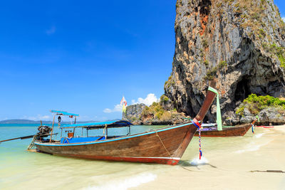 Long tail boat at phra nang beach, krabi, thailand