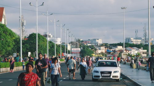 High angle view of people in city