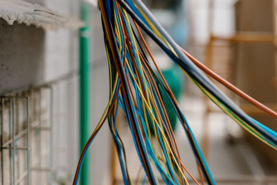 High angle view of multi colored cables