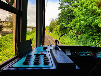 View of train through window