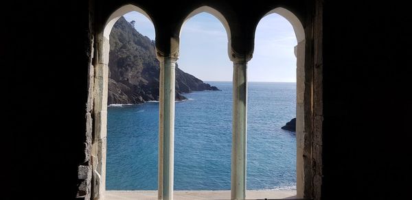 View of sea seen through window