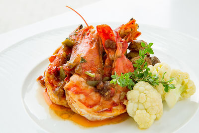 High angle view of food in plate on table