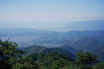 High angle view of mountains against sky