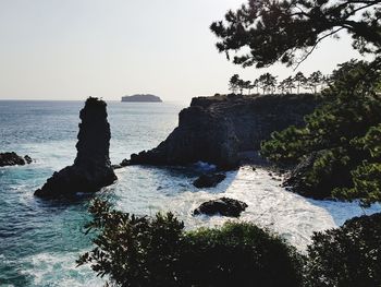 Scenic view of sea against clear sky