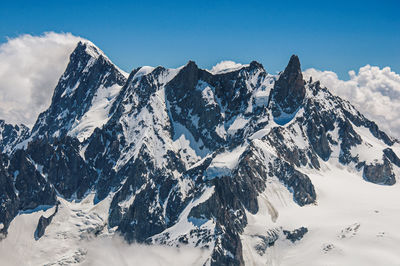 Close-up of snowy peaks and mountains, viewed from the aiguille du midi, near chamonix, france.