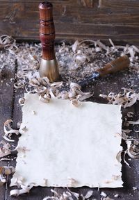 High angle view of cigarette on table