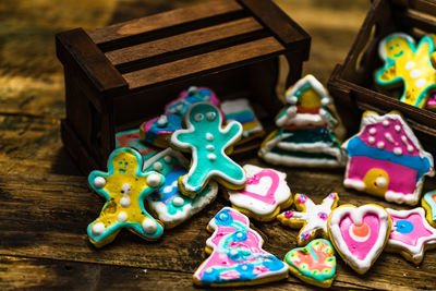 Close-up of toys on table