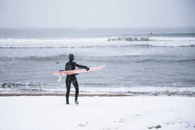 Rear view of man standing on beach