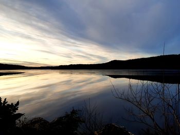Scenic view of lake against sky during sunset