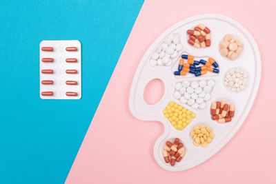 High angle view of breakfast on table