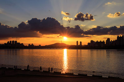 Scenic view of river against sky during sunset