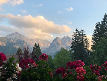 Scenic view of mountains against cloudy sky