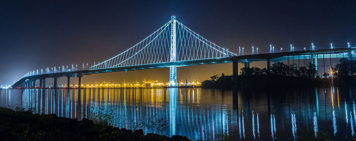 View of suspension bridge at night