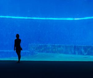 Silhouette of man standing by swimming pool