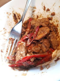 Close-up of meat in plate on table