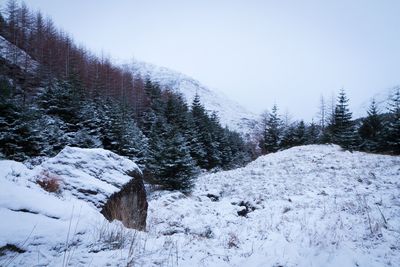 Scenic view of snow covered mountain against clear sky