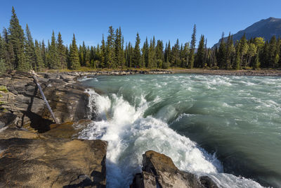 Scenic view of waterfall against sky