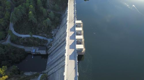 High angle view of dam by river