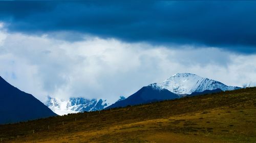 Scenic view of snowcapped mountains against sky