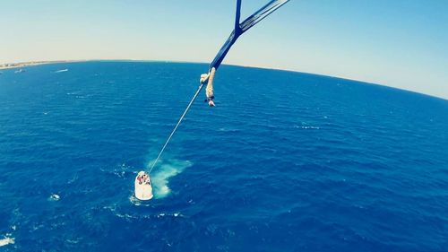 High angle view of fishing rod in sea