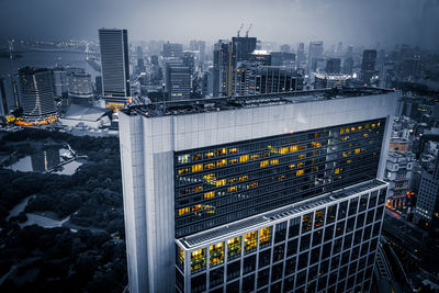 High angle view of buildings in city