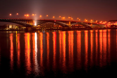 Bridge over river at night