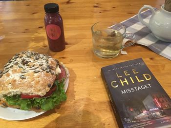 High angle view of drink on table