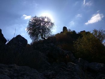 Low angle view of rocks against sky