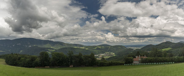 Panoramic view of landscape and mountains against sky