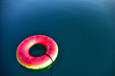 High angle view of red floating on swimming pool
