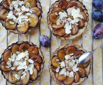 High angle view of cupcakes on table