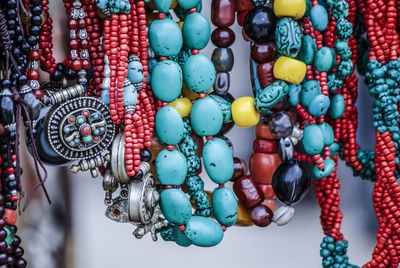 Close -up view of tibetan ornaments and necklaces