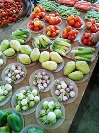 High angle view of fruits for sale in market