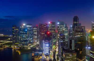  aerial view singapore business district and city, marina bay on february 3, 2020 in singapore.