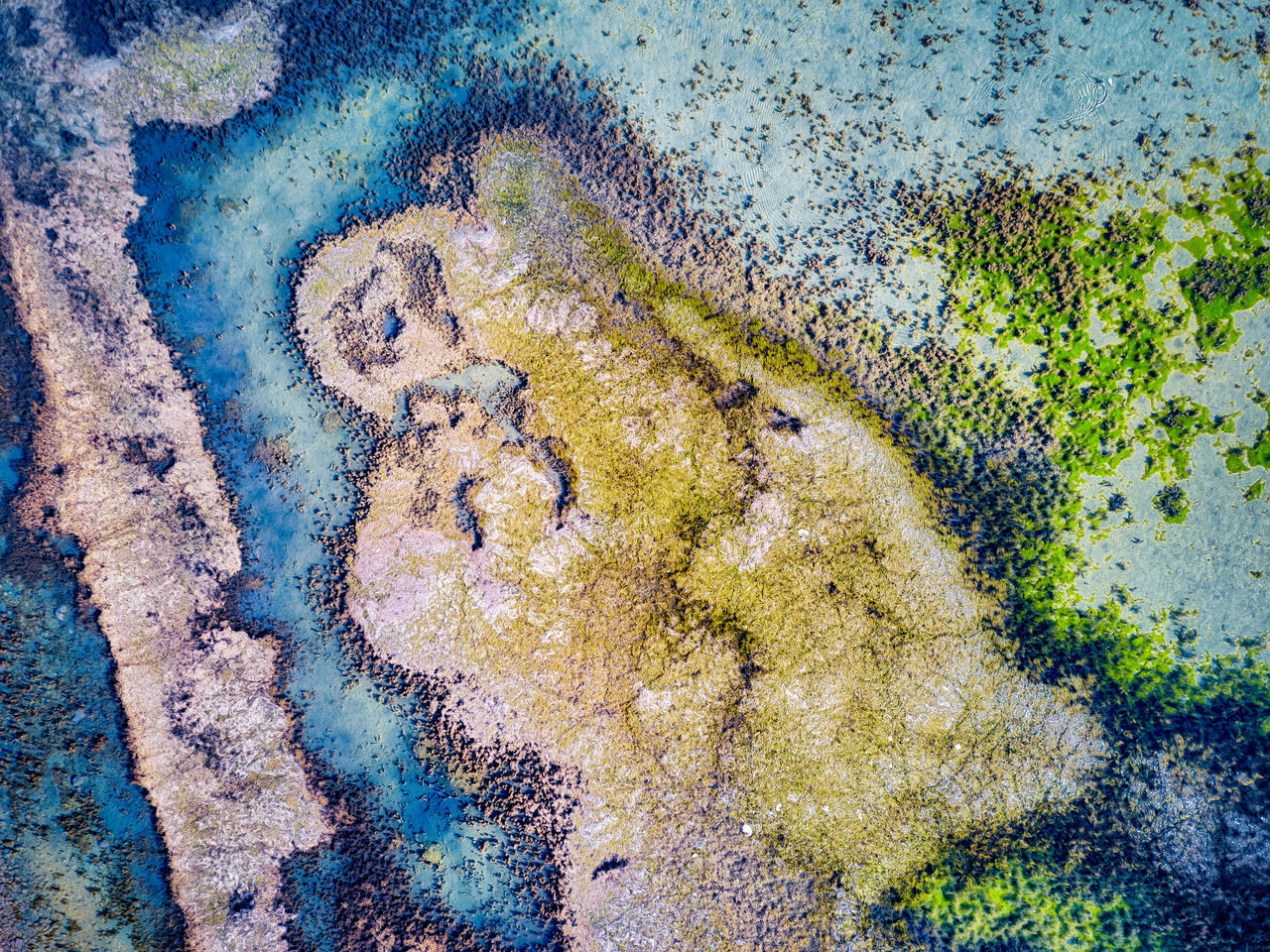 HIGH ANGLE VIEW OF CRACKED PUDDLE