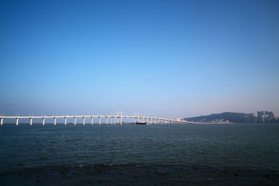 Distance shot of bridge at calm blue sea