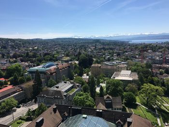 High angle view of townscape against sky