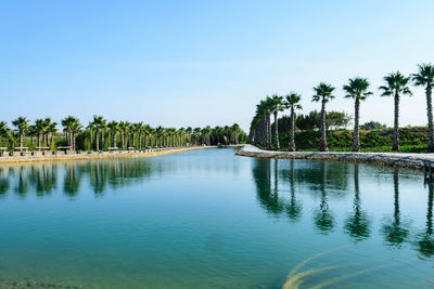 Scenic view of swimming pool against clear sky