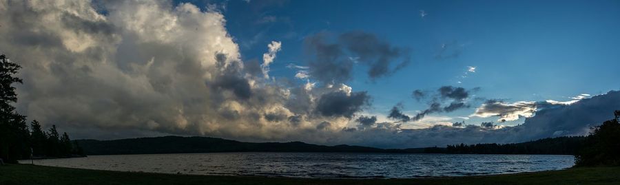 Panoramic view of lake and mountains against sky