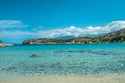 Scenic view of sea against blue sky