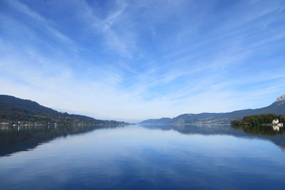 Scenic view of lake against blue sky